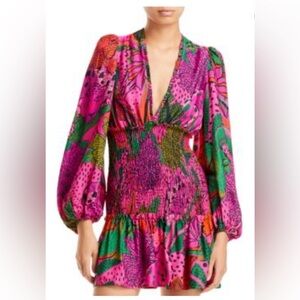 FARM Rio Anthropologie pink cool leopards long sleeve mini dress M like new!